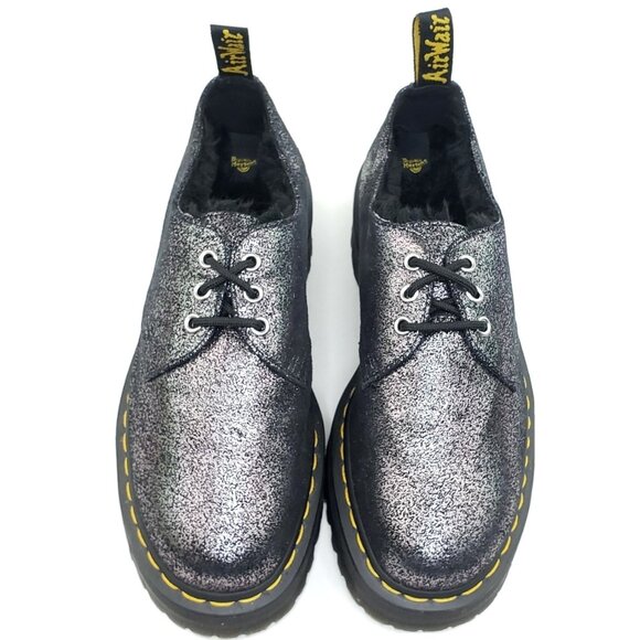 Dr. Martens 1461 Quad Fur Oxford Platform Shoe Women Black Glitter Leather US 10 - Picture 4 of 12